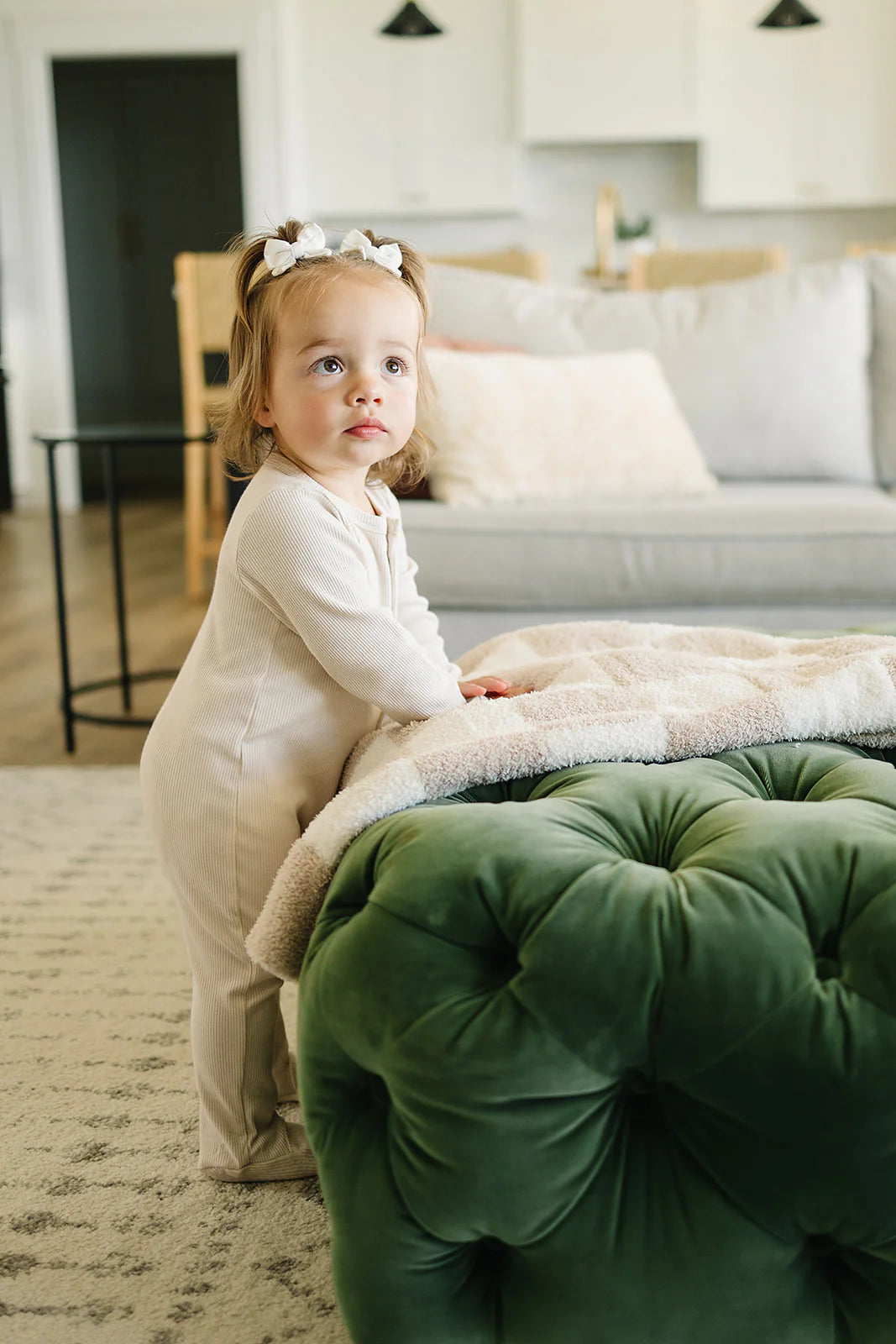 Taupe Checkered Plush Blanket