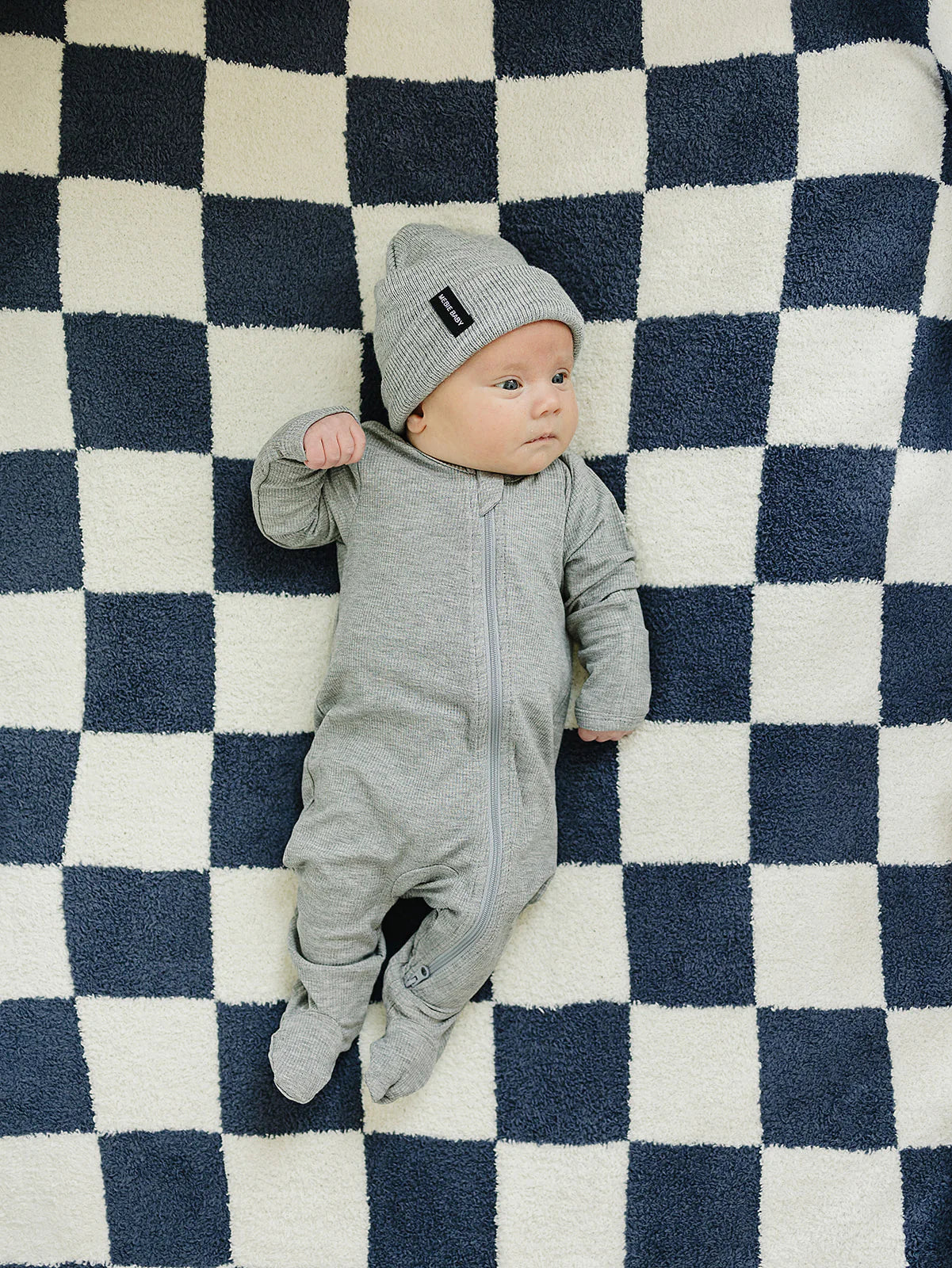 Navy Checkered Plush Blanket